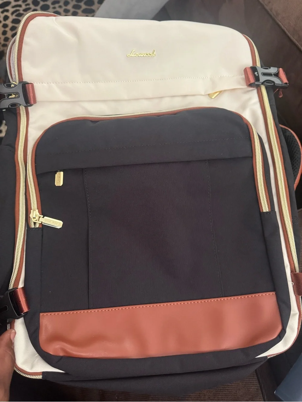 Lovevook Cream & Brown Colorblock Backpack